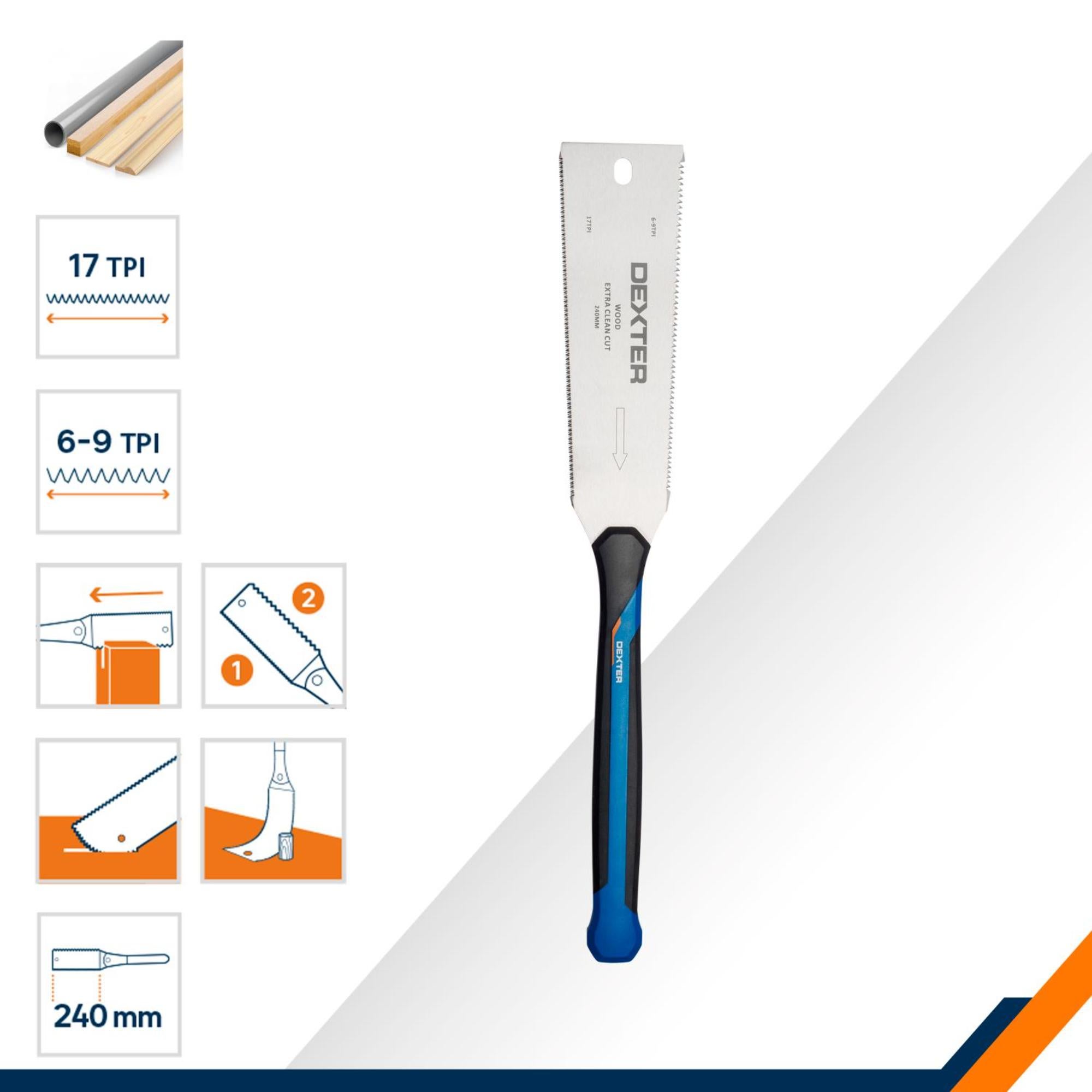 ★mamirin★ Fierastrau japonez pentru lemn, taiere fina, Dexter, 240 mm
