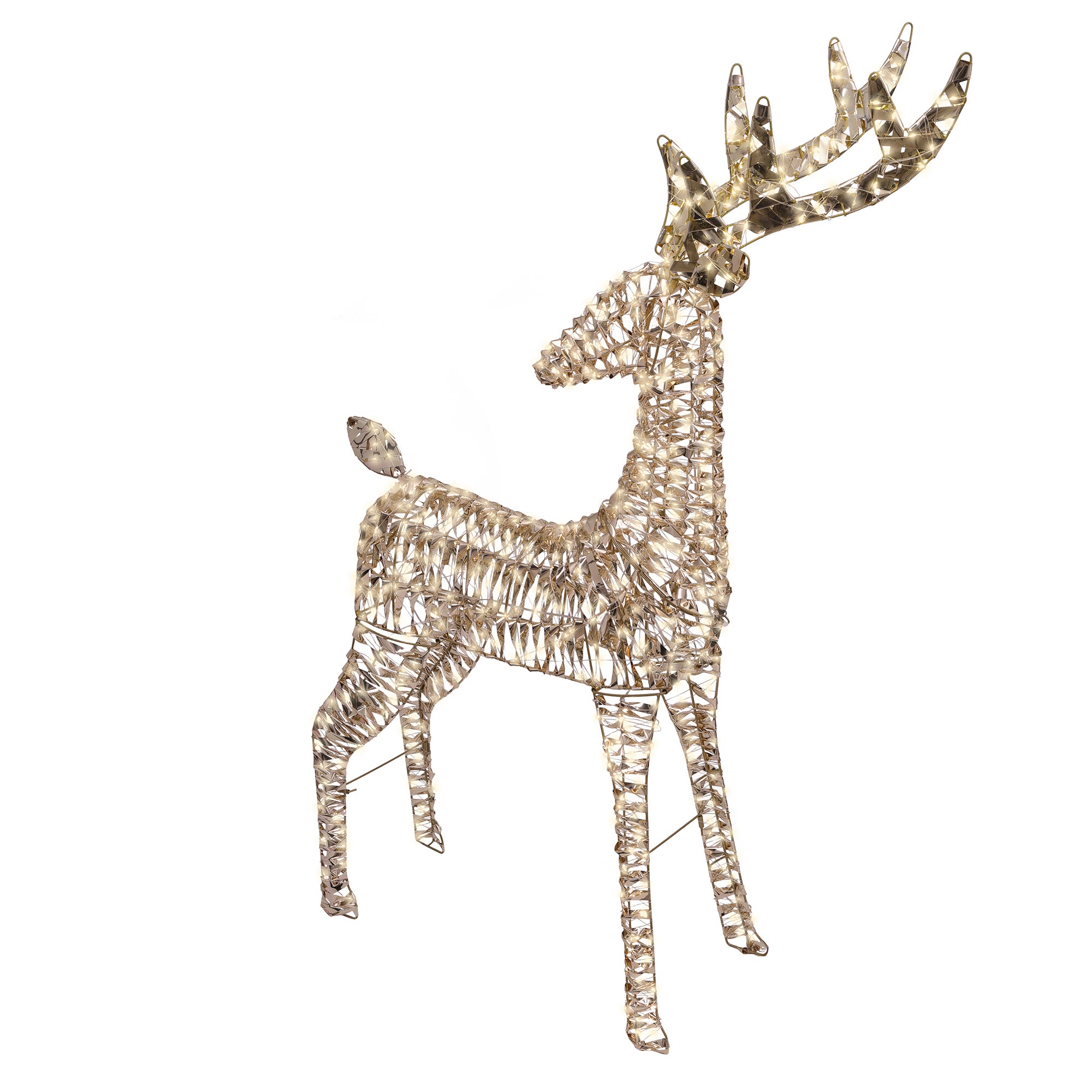 Decoratiune Craciun, model ren cu LED, 18 x 65 x 130 cm, PET, auriu