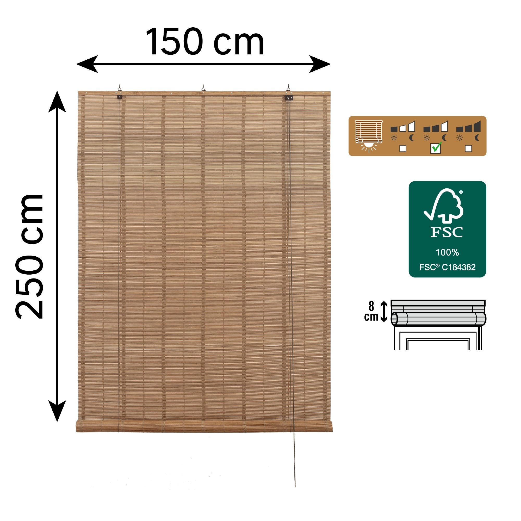Roleta bambus Inspire Unda, 150 x 250 cm, natural
