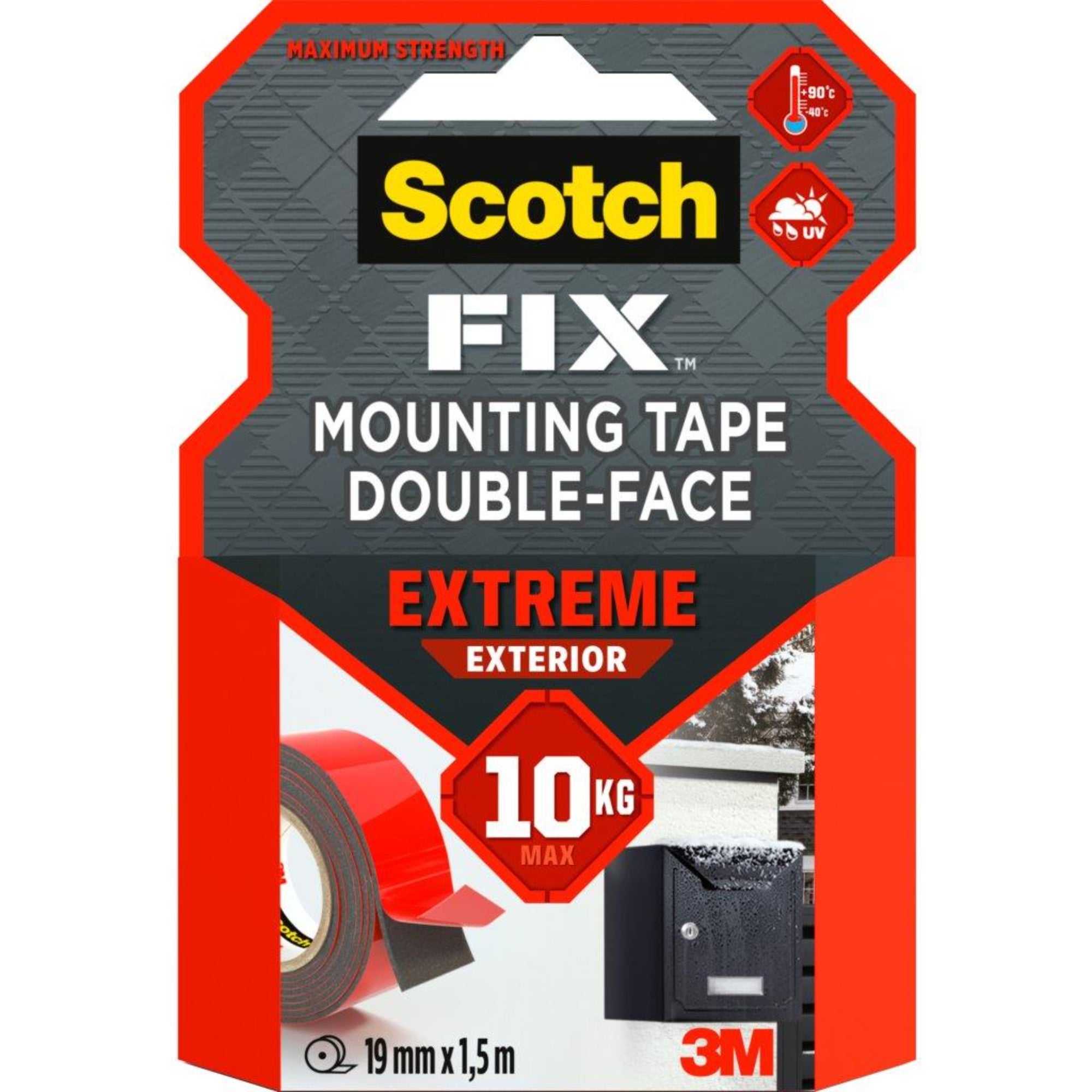 1▲　３分５分　3m Banda dublu adeziva 3M ScotchFIX, pentru oglinzi, 19 mm, L 1.5 m, alb