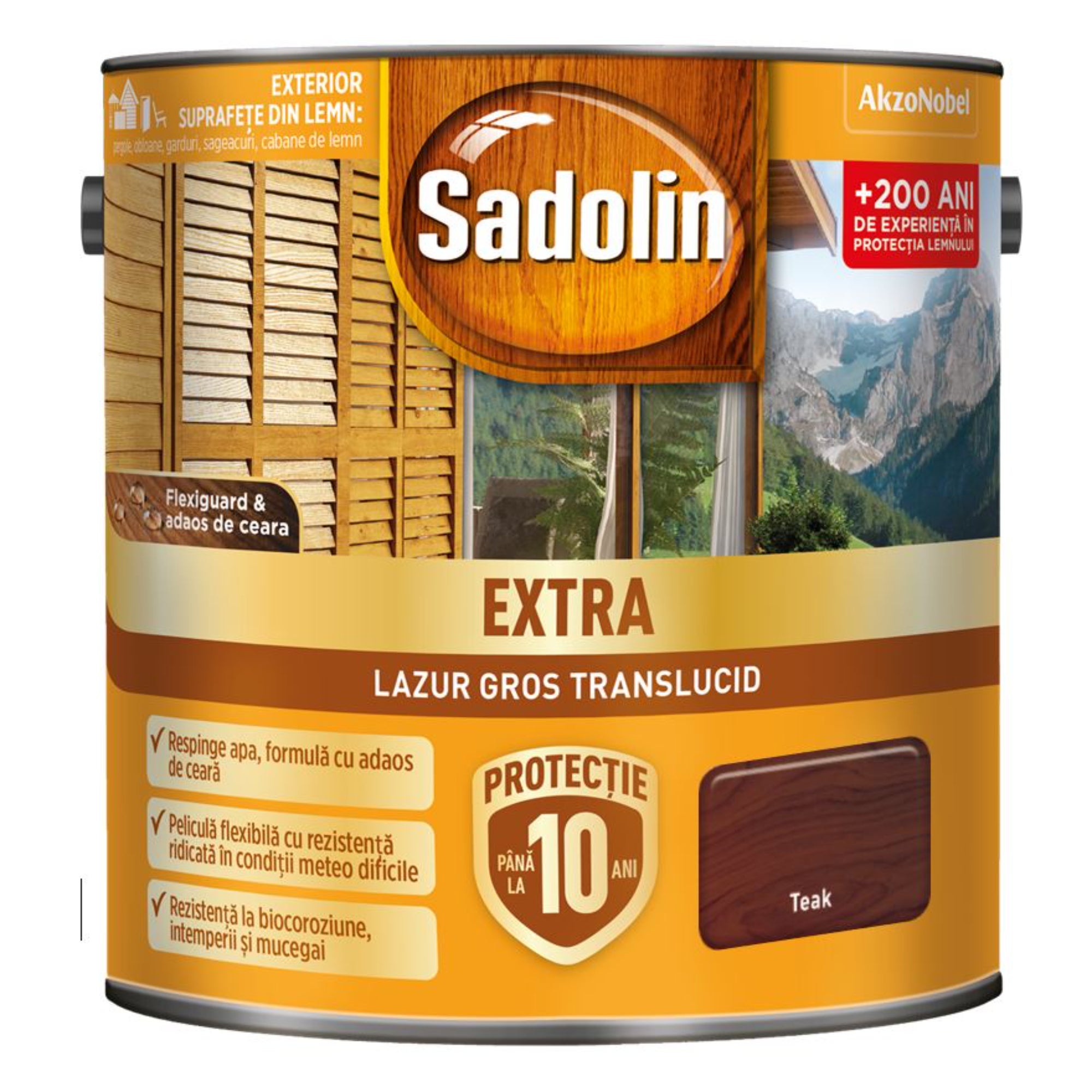 Lazura lemn Sadolin Extra, pe baza de solvent, exterior, teak, 2.5 L